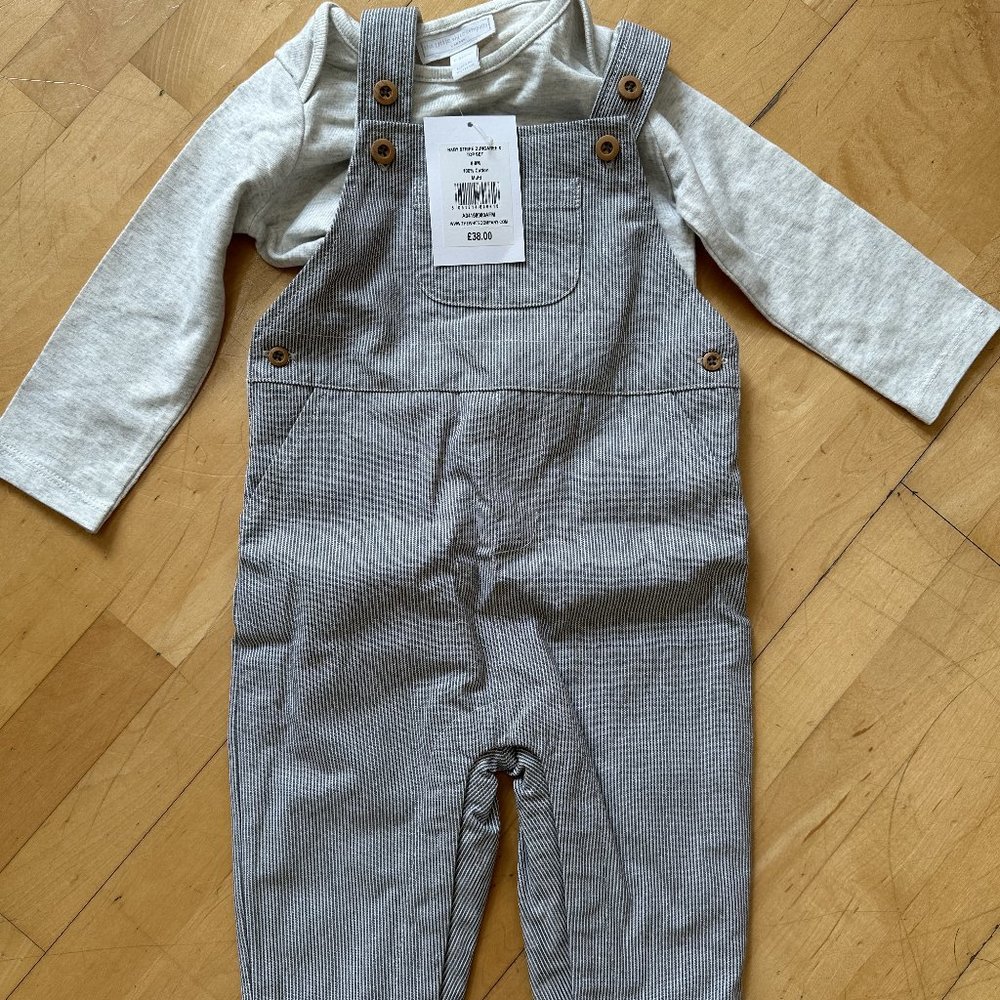 NWT The White Company Stripe Dungaree Set | 6-9mo